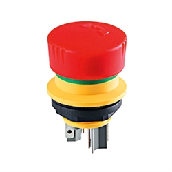 Emergency stop button 2NC/1NO, mounting diameter 16.2 mm, flat connector