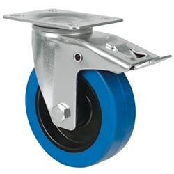 Transportné kolieska, otočné kolieska s brzdou a doskou, elastické plné gumové koleso modré